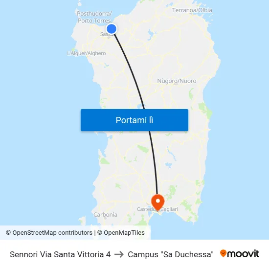 Sennori Via Santa Vittoria 4 to Campus "Sa Duchessa" map