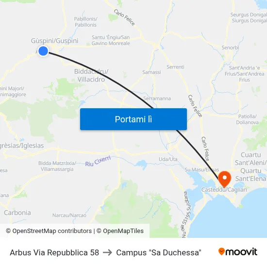 Arbus Via Repubblica 58 to Campus "Sa Duchessa" map