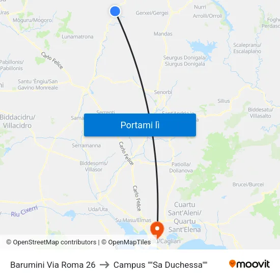 Barumini Via Roma 26 to Campus "Sa Duchessa" map