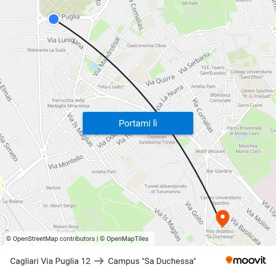 Cagliari Via Puglia 12 to Campus "Sa Duchessa" map