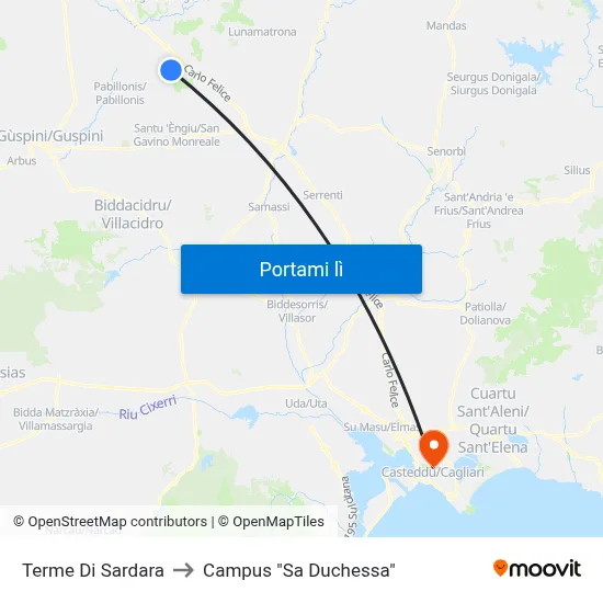 Terme Di Sardara to Campus "Sa Duchessa" map