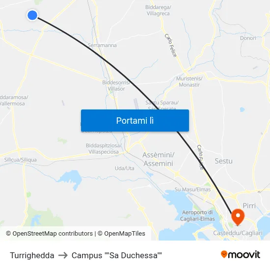Turrighedda to Campus ""Sa Duchessa"" map