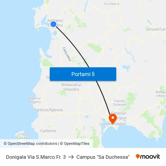 Donigala Via S.Marco Fr. 3 to Campus "Sa Duchessa" map