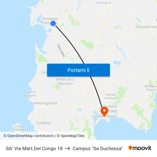 Sili' Via Mart.Del Congo 18 to Campus "Sa Duchessa" map
