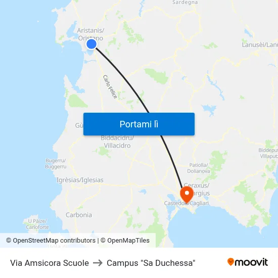 Via Amsicora Scuole to Campus "Sa Duchessa" map