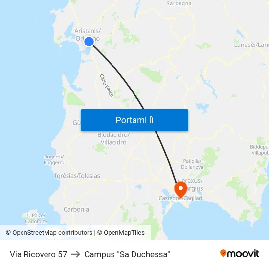 Via Ricovero 57 to Campus "Sa Duchessa" map