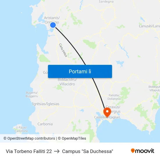 Via Torbeno Falliti 22 to Campus "Sa Duchessa" map