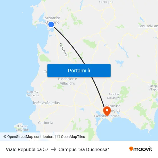 Viale Repubblica 57 to Campus "Sa Duchessa" map