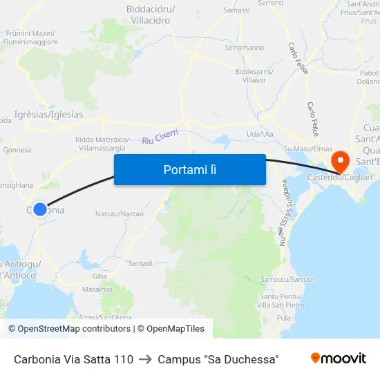 Carbonia Via Satta 110 to Campus "Sa Duchessa" map
