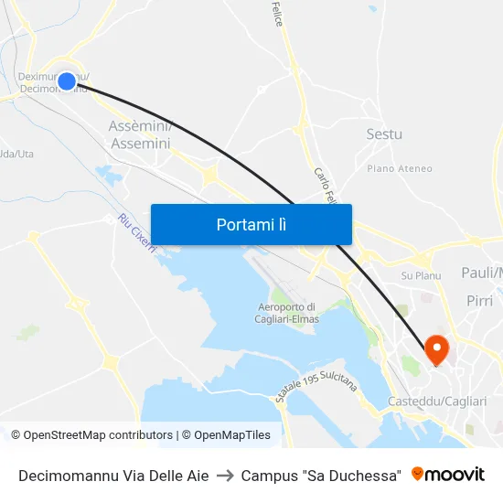 Decimomannu Via Delle Aie to Campus "Sa Duchessa" map