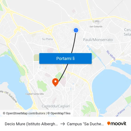 Decio Mure (Istituto Alberghiero) to Campus "Sa Duchessa" map