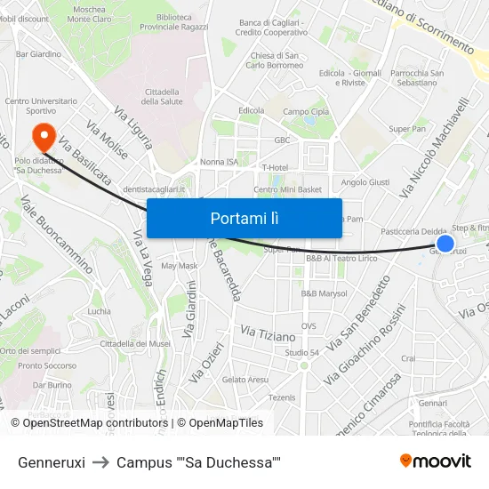 Genneruxi to Campus "Sa Duchessa" map