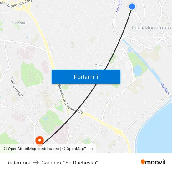 Redentore to Campus "Sa Duchessa" map