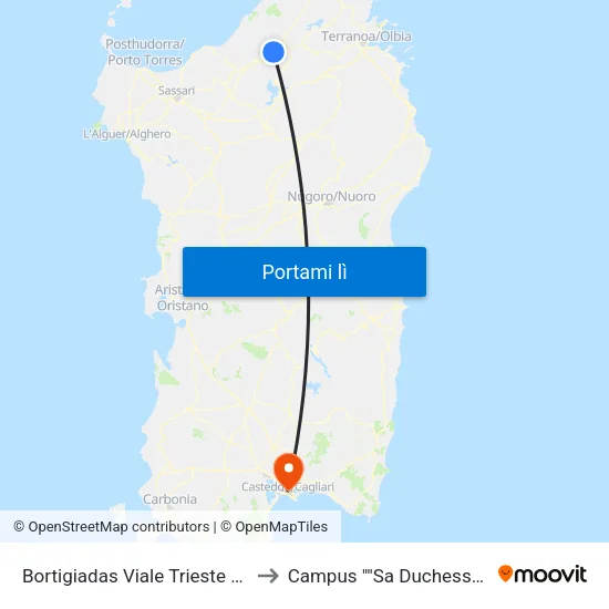 Bortigiadas Viale Trieste 50 to Campus "Sa Duchessa" map