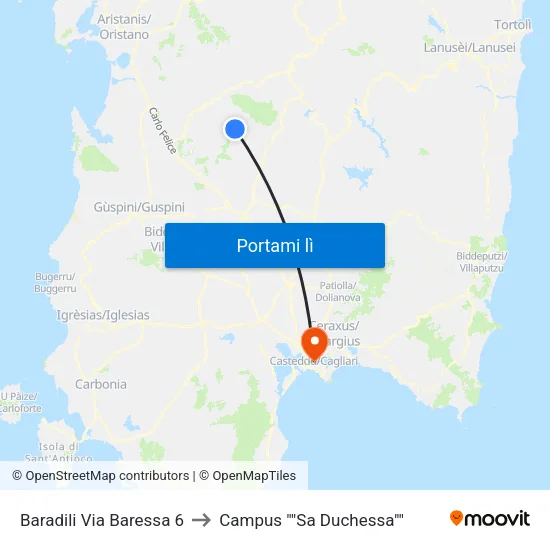 Baradili Via Baressa 6 to Campus "Sa Duchessa" map