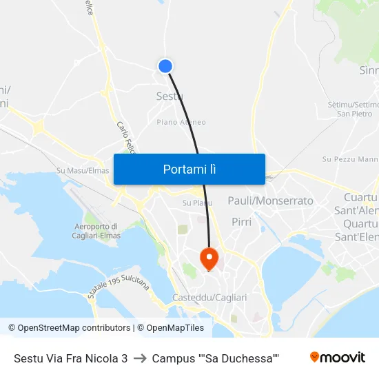 Sestu Via Fra Nicola 3 to Campus "Sa Duchessa" map