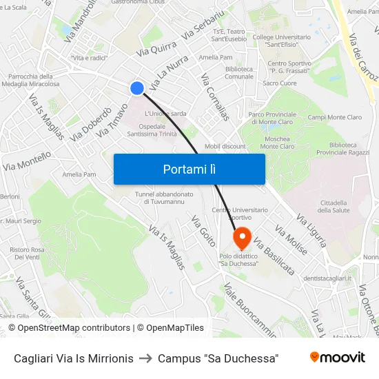 Cagliari Via Is Mirrionis to Campus "Sa Duchessa" map