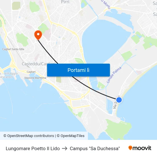 Lungomare Poetto Il Lido to Campus "Sa Duchessa" map