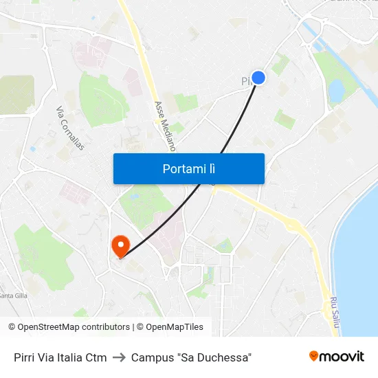 Pirri Via Italia Ctm to Campus "Sa Duchessa" map