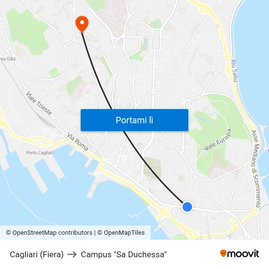 Cagliari (Fiera) to Campus "Sa Duchessa" map