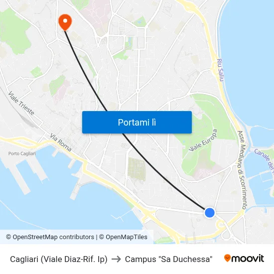 Cagliari (Viale Diaz-Rif. Ip) to Campus "Sa Duchessa" map