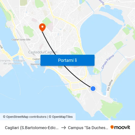 Cagliari (S.Bartolomeo-Edicola) to Campus "Sa Duchessa" map