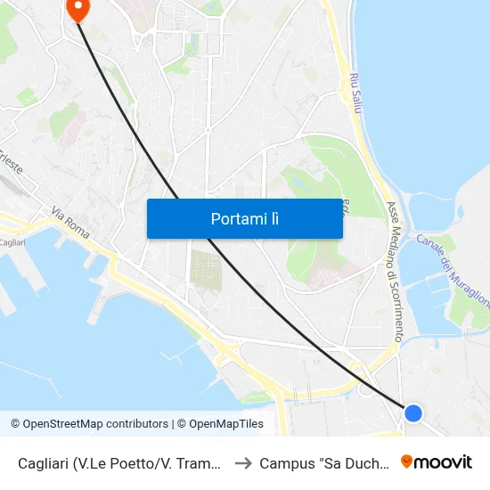Cagliari (V.Le Poetto/V. Tramontana) to Campus "Sa Duchessa" map