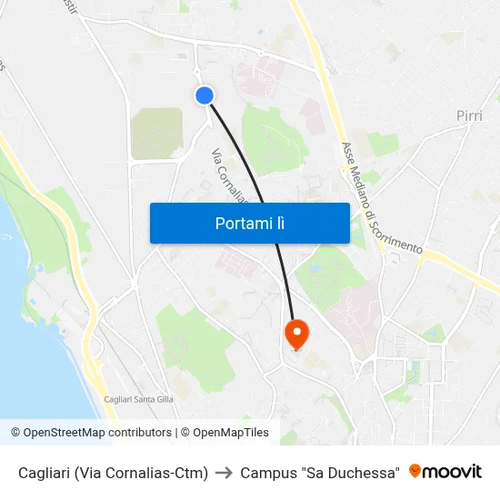 Cagliari (Via Cornalias-Ctm) to Campus "Sa Duchessa" map