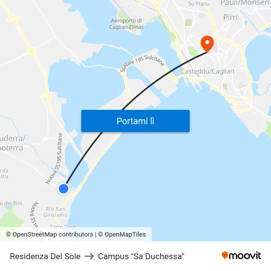 Residenza Del Sole to Campus "Sa Duchessa" map