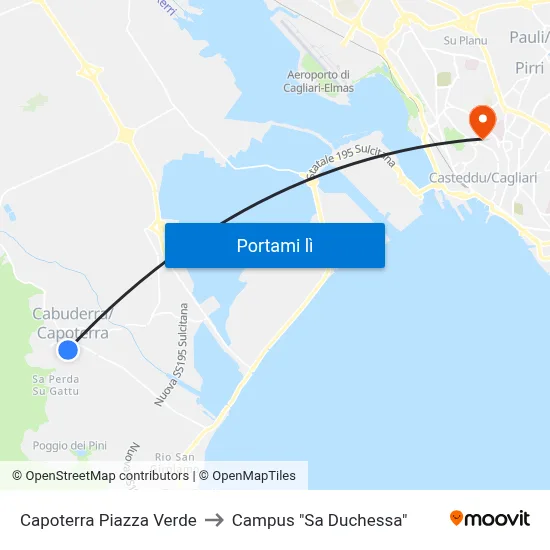 Capoterra Piazza Verde to Campus "Sa Duchessa" map