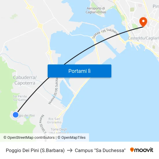 Poggio Dei Pini (S.Barbara) to Campus "Sa Duchessa" map