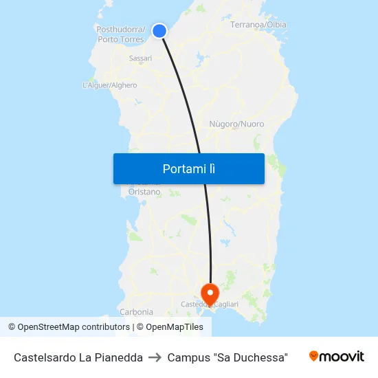 Castelsardo La Pianedda to Campus "Sa Duchessa" map