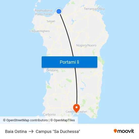 Baia Ostina to Campus "Sa Duchessa" map