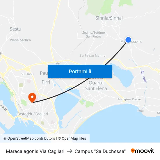 Maracalagonis Via Cagliari to Campus "Sa Duchessa" map