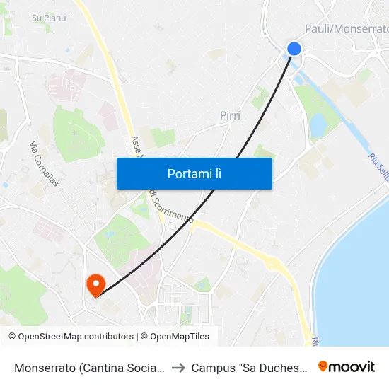 Monserrato (Cantina Sociale) to Campus "Sa Duchessa" map