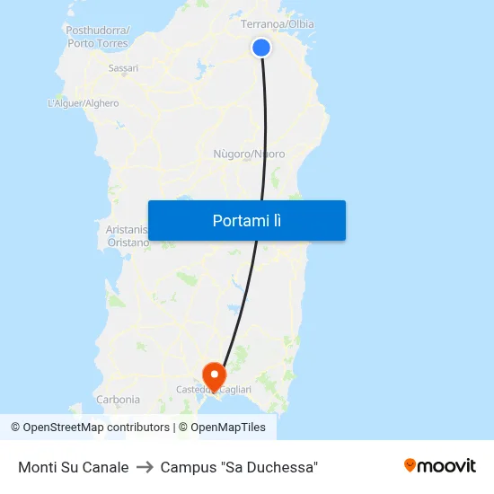 Monti Su Canale to Campus "Sa Duchessa" map