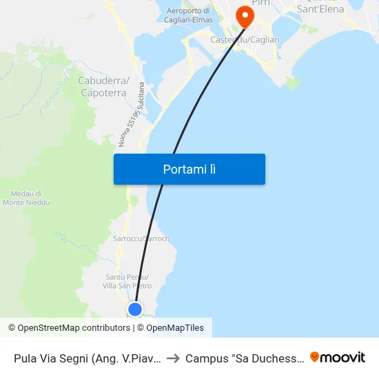 Pula Via Segni (Ang. V.Piave) to Campus "Sa Duchessa" map