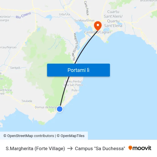 S.Margherita (Forte Village) to Campus "Sa Duchessa" map