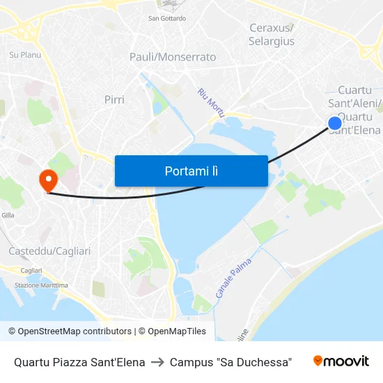 Quartu Piazza Sant'Elena to Campus "Sa Duchessa" map