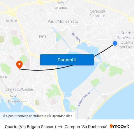 Quartu (Via Brigata Sassari) to Campus "Sa Duchessa" map