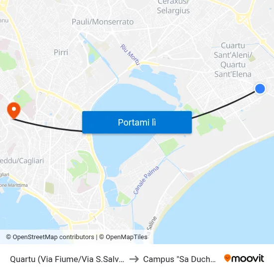 Quartu (Via Fiume/Via S.Salvatore) to Campus "Sa Duchessa" map