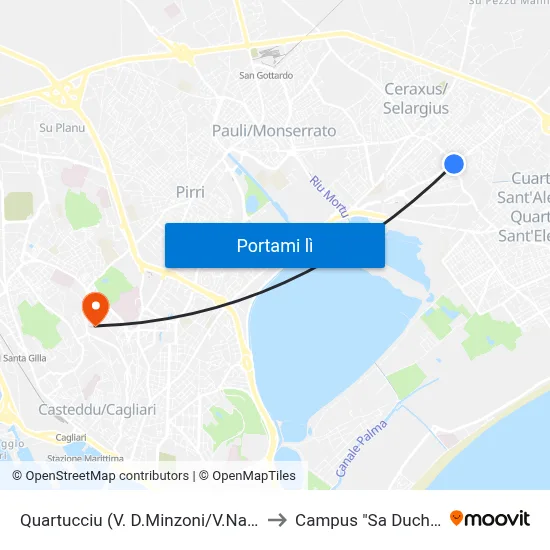 Quartucciu (V. D.Minzoni/V.Nazionale) to Campus "Sa Duchessa" map