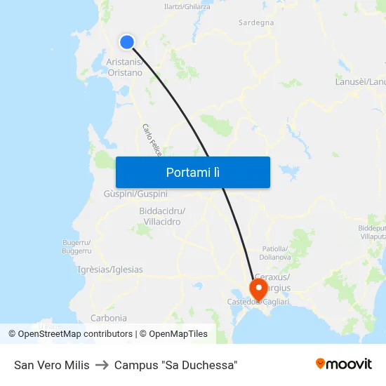 San Vero Milis to Campus "Sa Duchessa" map