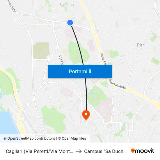 Cagliari (Via Peretti/Via Montanaru) to Campus "Sa Duchessa" map