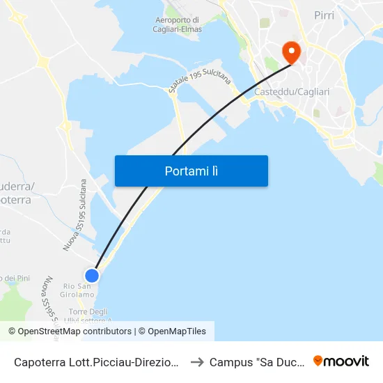 Capoterra Lott.Picciau-Direzione Cagliari to Campus "Sa Duchessa" map