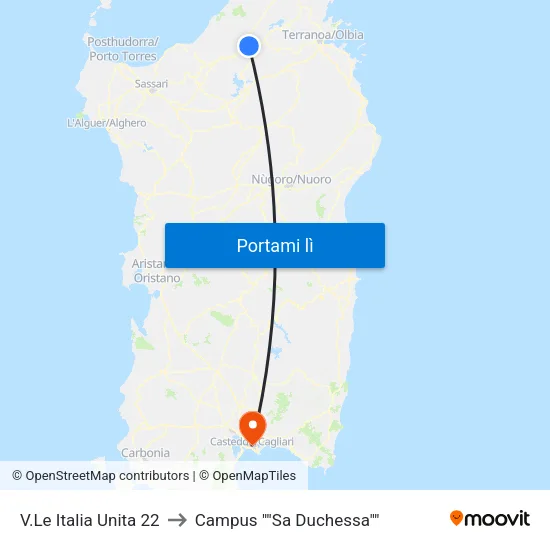V.Le Italia Unita 22 to Campus "Sa Duchessa" map