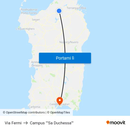 Via Fermi to Campus "Sa Duchessa" map