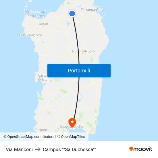 Via Manconi to Campus "Sa Duchessa" map
