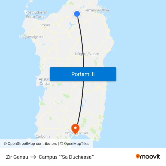 Zir Ganau to Campus "Sa Duchessa" map