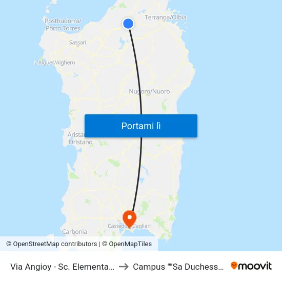 Via Angioy - Sc. Elementare to Campus "Sa Duchessa" map